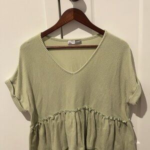Casual Olive V-Neck Short Sleeve Top